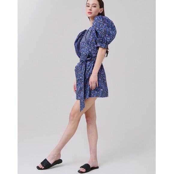 Hunter Bell The Hampton Dress In Geo Bloom Print Size Small Puff Shoulder Wrap - Picture 3 of 12